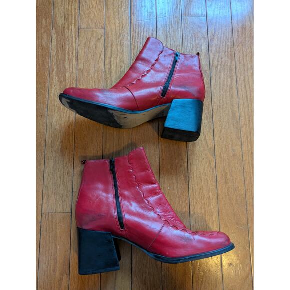 Vintage Y2K Red Leather Chunky Platform Boots Square Toe Size 9 US - Picture 4 of 7